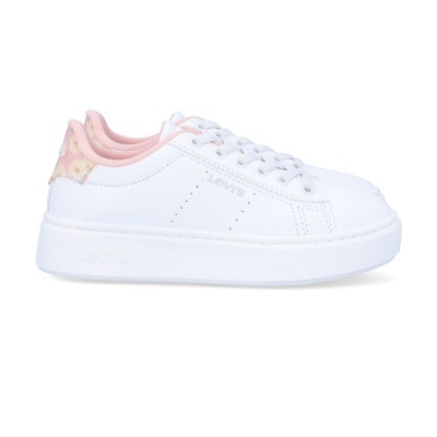 Ténis brancos Levis com detalhes rosa e padrão floral no calcanhar