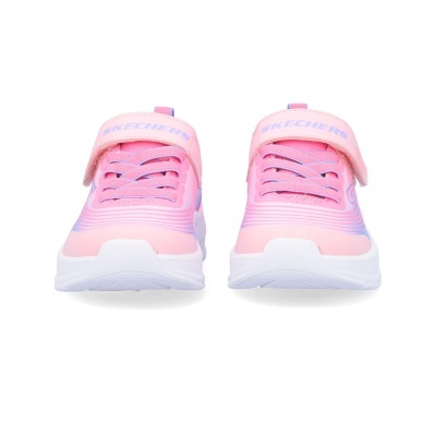 Sapatilhas cor-de-rosa Skechers com fecho de velcro no fundo branco