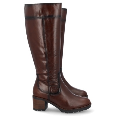 Botas de cano alto em couro castanho escuro com salto bloco