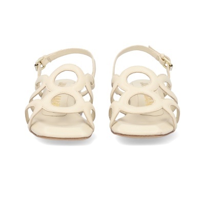 Sandálias creme femininas com design circular recortado