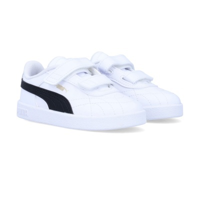 Sapatilhas infantis brancas com risca preta lateral e velcro