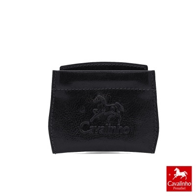 Carteira preta de couro com logótipo Cavalinho em relevo