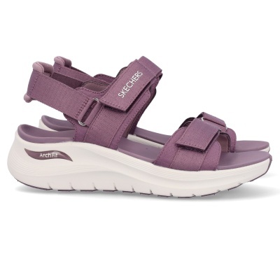 Sandálias sport roxas Skechers com tiras ajustáveis e sola branca Arch Fit
