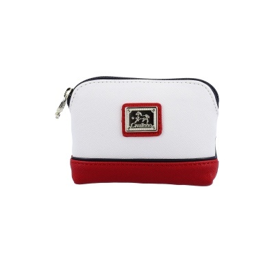 Carteira pequena branca e vermelha com fecho e placa metálica Cavalinho