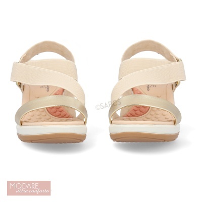 Sandálias bege e douradas Modare ultra conforto com sola branca
