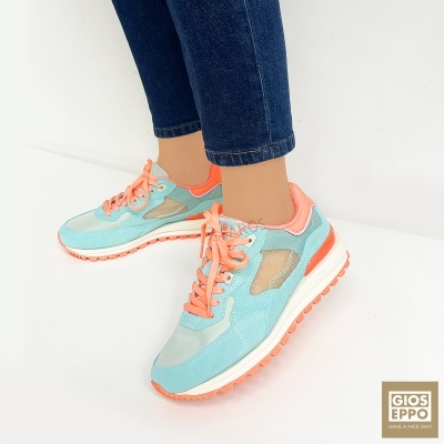 Ténis Gios Eppo azul claro e coral com sola de borracha