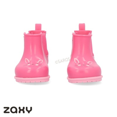 Botins infantis rosa com rosto de coelho e logo ZAXY