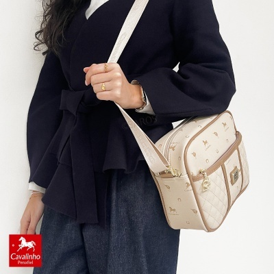 Mala a tiracolo Cavalinho bege com padrão de cavalos e ferraduras