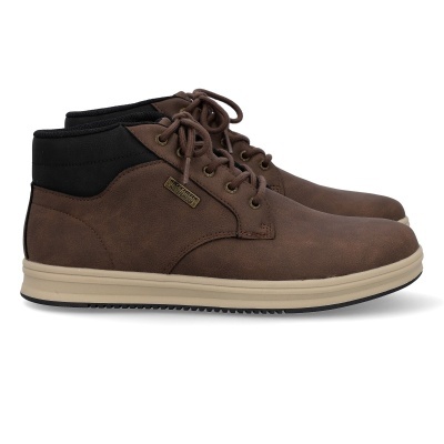 Sapatos tipo botim castanho com sola bege e pormenor preto