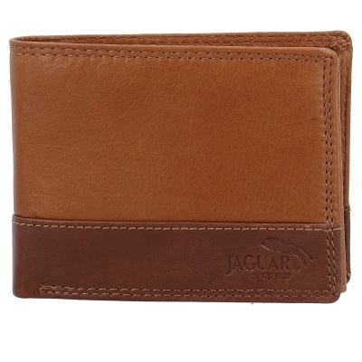 Carteira masculina de pele castanha com logo Jaguar em relevo