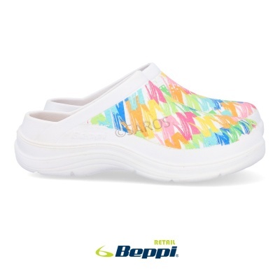 Sapatos mule com padrão colorido e solado branco da marca Beppi