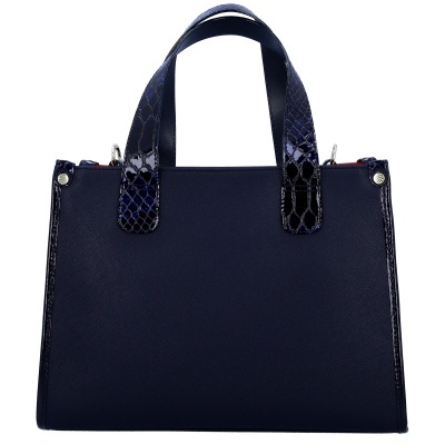 Mala de senhora azul escura com alças efeito pele de cobra