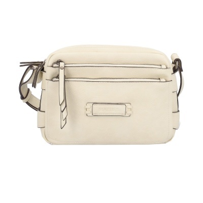 Bolsa creme com fechos e etiqueta MATTIES na frontal