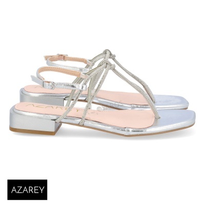 Sandálias femininas prata com tiras e salto baixo da AZAREY