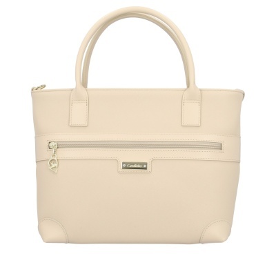 Mala feminina bege claro com fecho de correr e placa Cavalinho