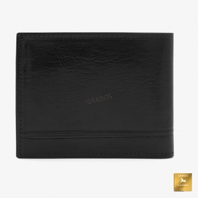 Carteira preta de pele com marca SAROS