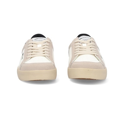 Ténis casuais bege e branco com atacadores e sola robusta
