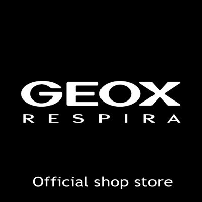 Logótipo GEOX RESPIRA em branco sobre fundo preto com texto adicional