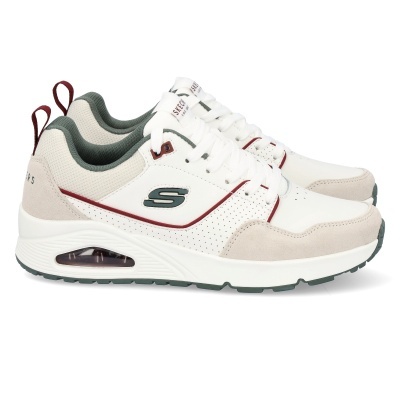 Ténis Skechers brancos com detalhes bege e verde