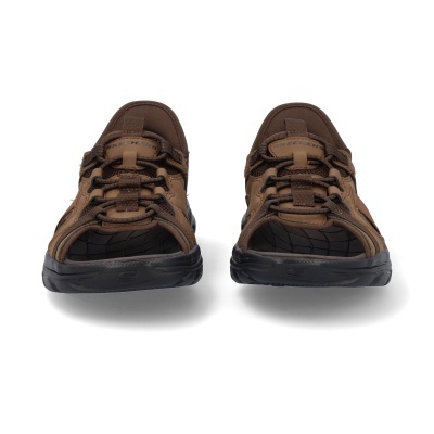 Sandálias abertas castanhas Skechers com sola preta