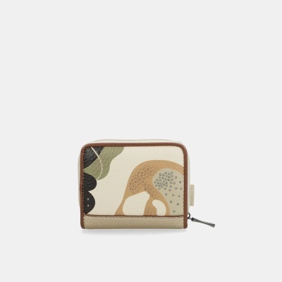 Carteira rectangular com padrão abstracto em tons neutros