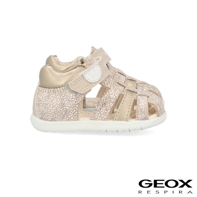 Sandálias de bebé bege e dourado Geox com fecho de velcro