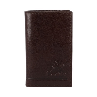 Carteira de couro castanha escura com logótipo Cavalinho em relevo