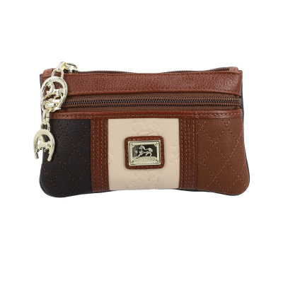 Carteira pequena tricolor com fecho e pendentes dourados