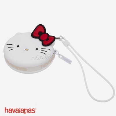 Bolsa pequena branca Hello Kitty com laço vermelho e fecho zip