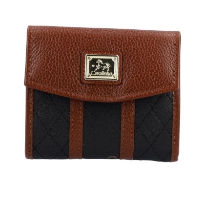 Carteira em pele castanha e preta com placa metálica Cavalinho