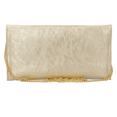Carteira clutch dourada com alça de corrente
