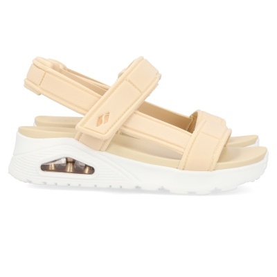 Sandálias bege com solado branco e alças ajustáveis