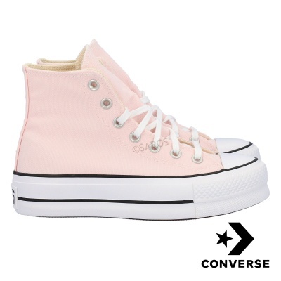 Ténis Converse de cano alto cor-de-rosa com sola branca e atacadores brancos