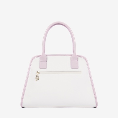 Mala de mão branca com detalhes lavanda e fecho metálico