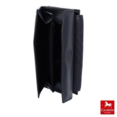 Carteira feminina preta de pele Cavalinho aberta