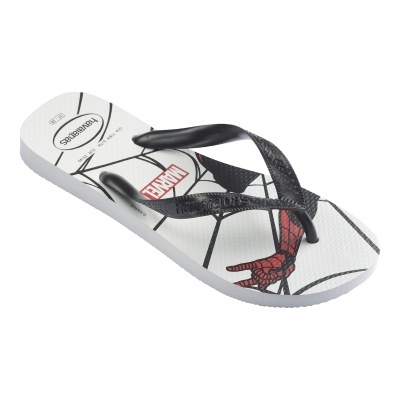 Chinelo Havaianas branco com estampa Homem-Aranha e alças pretas