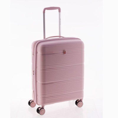 Mala de viagem rígida rosa com rodas e pega extensível