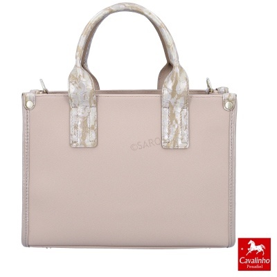 Mala de mão bege claro com alças marmoreadas cinza e bege