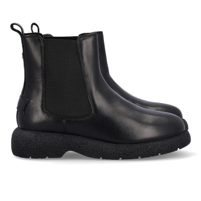 Botas estilo Chelsea pretas com sola texturada e elástico lateral