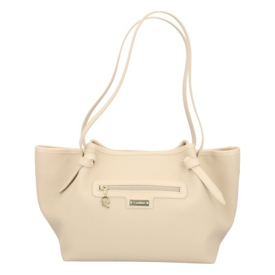 Mala feminina bege Cavalinho com alças duplas e bolso frontal