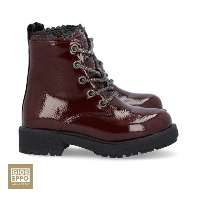 Botas de criança GIOSEPPO em verniz castanho-avermelhado com atacadores cinza
