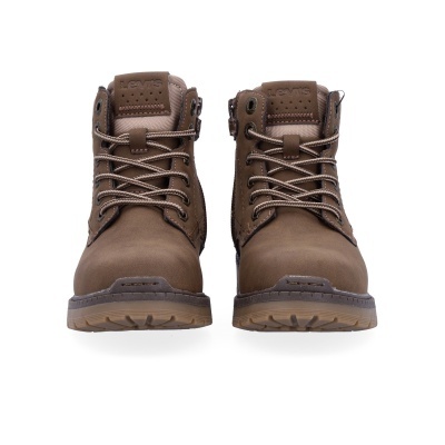 Botas Levis castanhas de couro com atacadores bege e sola de borracha
