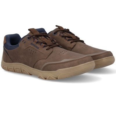 Sapatilhas castanhas com sola bege e interior azul