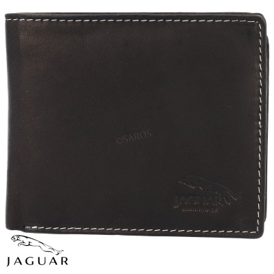 Carteira preta de couro com logo e costura branca