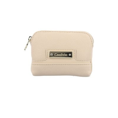 Carteira bege claro Cavalinho com placa metálica dourada e fecho prateado