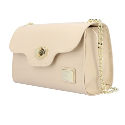 Mala de ombro em pele bege com corrente dourada