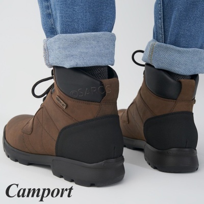 Botas Camport castanhas e pretas com detalhes em pele sintética e sola antiderrapante