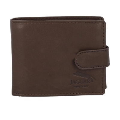 Carteira castanha em pele com fecho e logotipo Jaguar