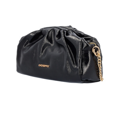 Mala clutch preta em couro sintético brilhante com corrente dourada e logótipo GIOSEPPO