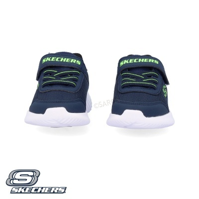 Sapatilhas Skechers azuis escuras com velcro e sola branca para crianças